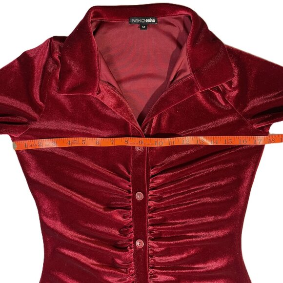 Fashion Nova Weekend Icon Velvet Maxi Shirt Dress Burgundy Size M - Picture 9 of 16